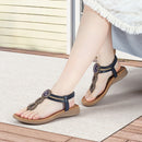 Boho Casual Rhinestone Beach Sandals - Black