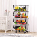 Livingandhome Stackable Rolling Metal Wire Basket Trolley Rack Fruit Vegetable Storage Holder For Kitchen