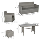 Outsunny Rattan Sofa Set with Footstools - Grey
