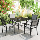 Outsunny Garden Table With Parasol Hole For Four, Slatted Metal Plate Top Grey/Black