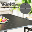 Outsunny Garden Table With Parasol Hole For Four, Slatted Metal Plate Top Grey/Black