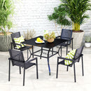 Outsunny Garden Table With Parasol Hole For Four, Slatted Metal Plate Top Grey/Black