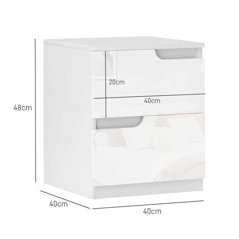 HOMCOM Modern Bedside Table with 2 Drawers for Bedroom, Living Room, White
