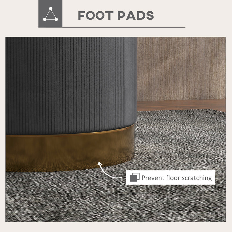 HOMCOM Modern Round Footstool, Fabric Upholstered Foot Rest, Light Brown