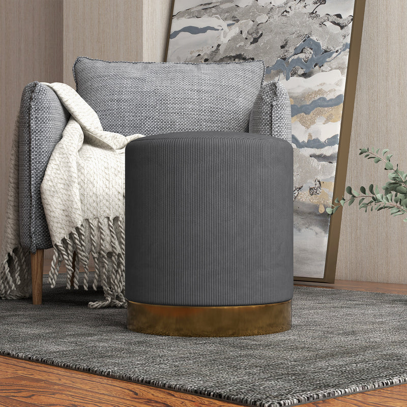 HOMCOM Modern Round Footstool, Fabric Upholstered Foot Rest, Light Brown