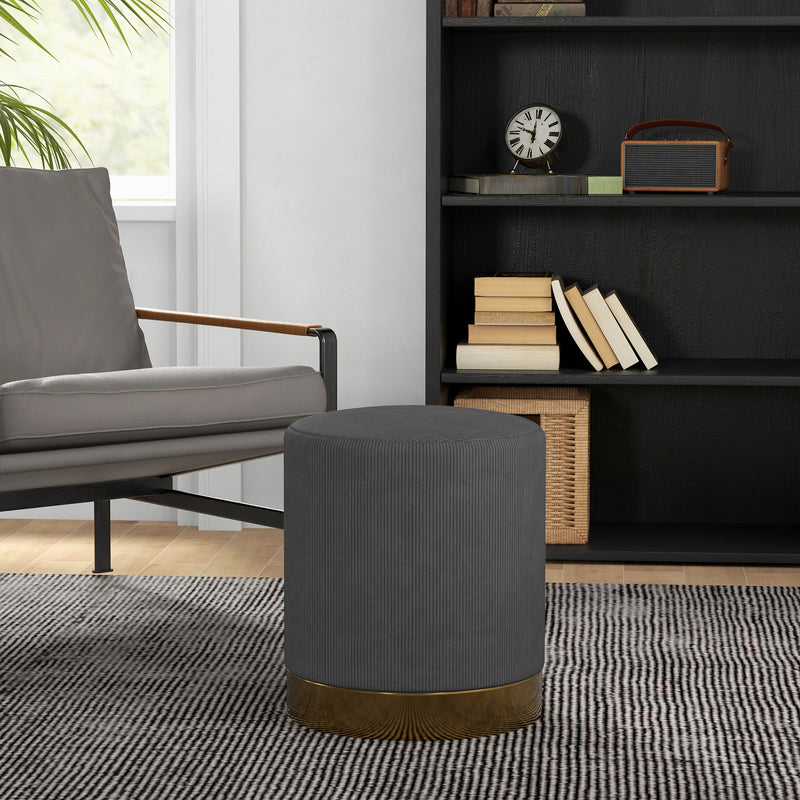 HOMCOM Modern Round Footstool, Fabric Upholstered Foot Rest, Light Brown