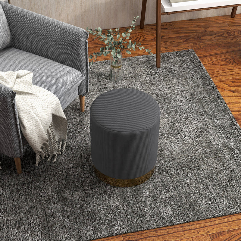 HOMCOM Modern Round Footstool, Fabric Upholstered Foot Rest, Light Brown