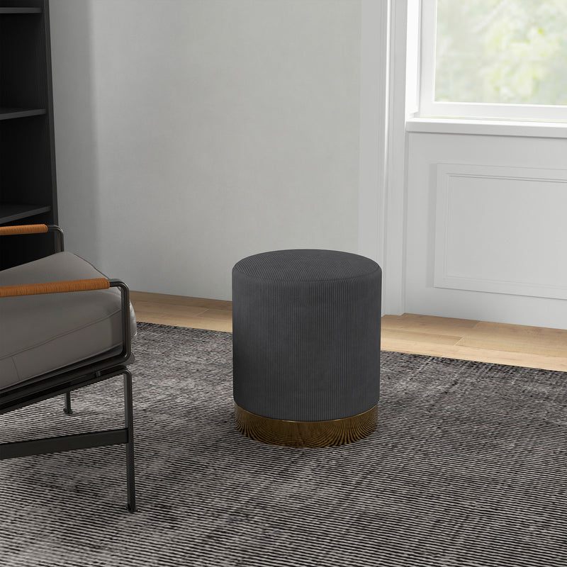 HOMCOM Modern Round Footstool, Fabric Upholstered Foot Rest, Light Brown