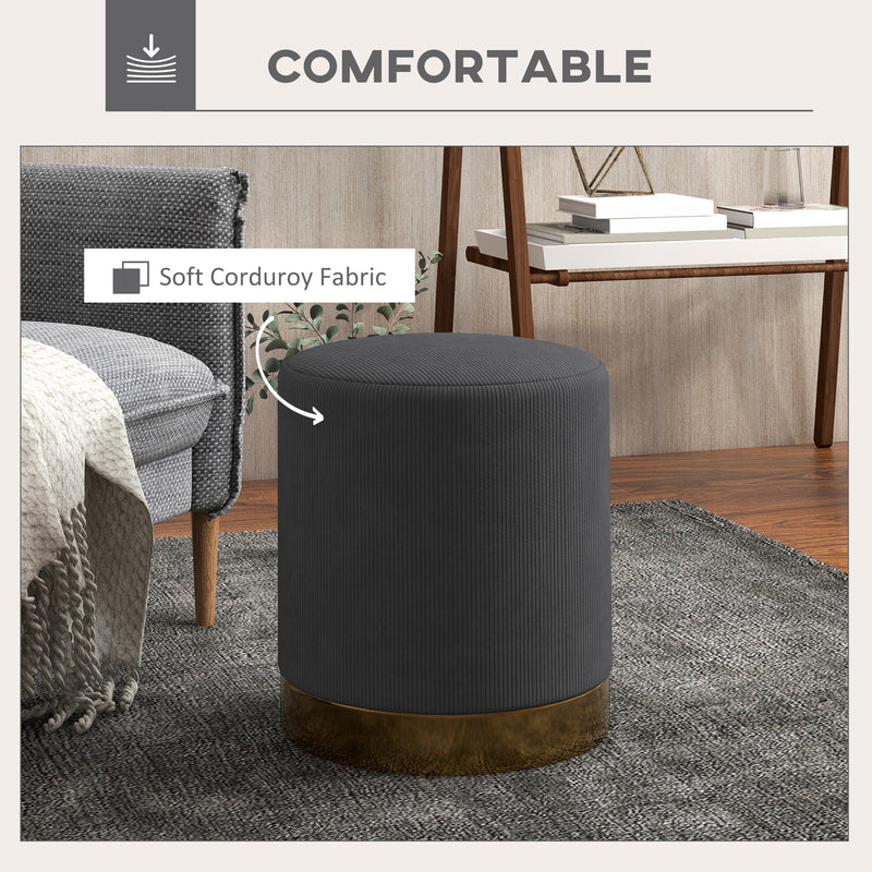 HOMCOM Modern Round Footstool, Fabric Upholstered Foot Rest, Light Brown