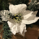 1.8M (6ft) White Poinsettia Christmas Garland Silver Balls Glitter Snow Flocked
