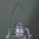 24cm Dual Powered Light up Silver Antique Lantern Christmas Water Spinner with Snowman Scene
