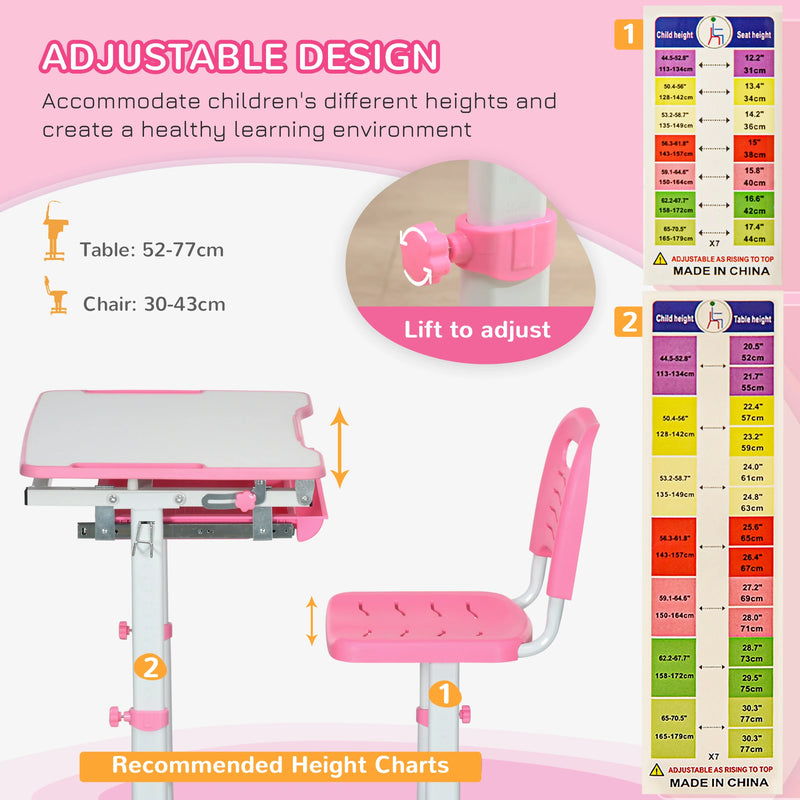 HOMCOM Kids Desk and Chair Set - Pink