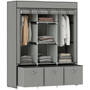 HOMCOM Portable Wardrobe w/ 5 Shelves 3 Fabric Drawers and 2 Hanging Rails Grey