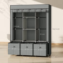 HOMCOM Portable Wardrobe w/ 5 Shelves 3 Fabric Drawers and 2 Hanging Rails Grey