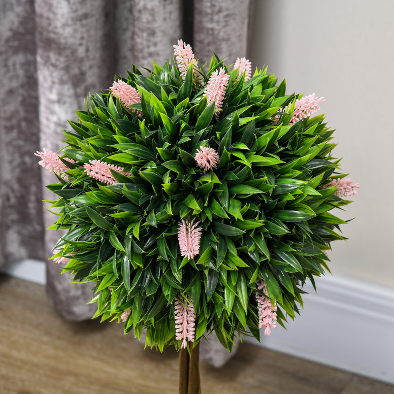 HOMCOM Set Of 2 Potted Artificial Plants Ball Tree With Flowers
