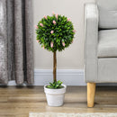 HOMCOM Set Of 2 Potted Artificial Plants Ball Tree With Flowers