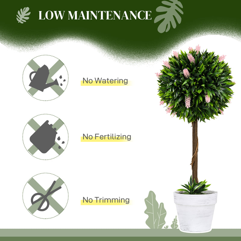 HOMCOM Set Of 2 Potted Artificial Plants Ball Tree With Flowers