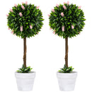 HOMCOM Set Of 2 Potted Artificial Plants Ball Tree With Flowers