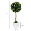 HOMCOM Set Of 2 Potted Artificial Plants Ball Tree With Flowers