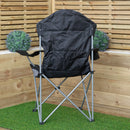 Luxury Padded High Back Outdoor Folding Chair With Cupholder In Black