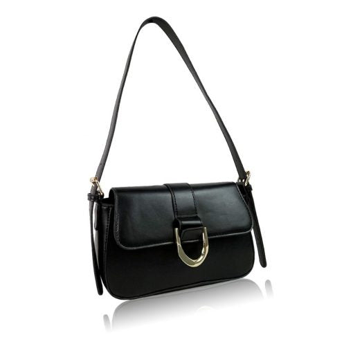 Amanda Faux Leather Shoulder Bag -  Black