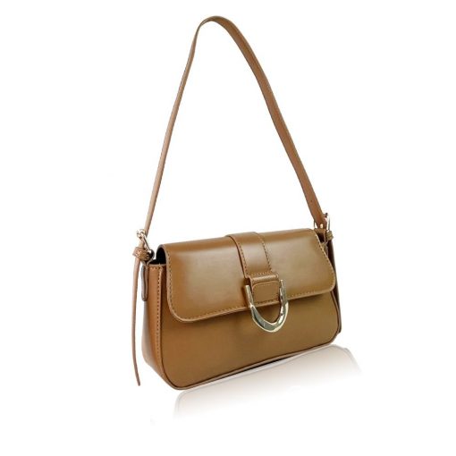 Amanda Faux Leather Shoulder Bag -Tan