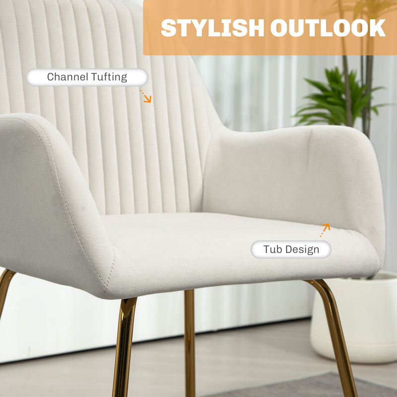 HOMCOM Modern Accent Chair Velvet-Touch Upholstered Armchair Pink/Cream