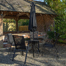 Outdoor 4 Person Round Glass Top Garden Dining Table Chairs With Black Parasol and Base Set