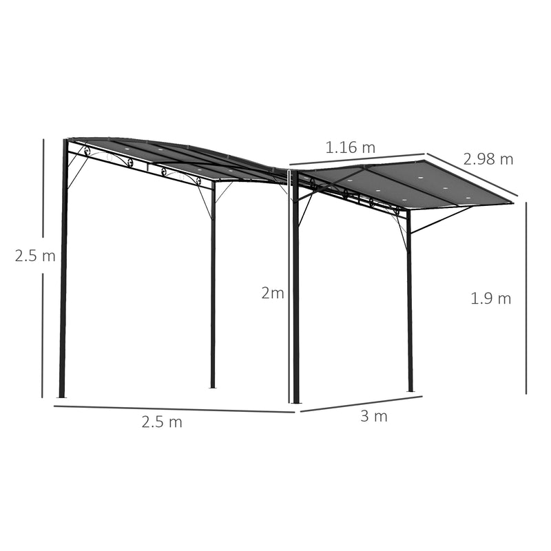 Outsunny 3 X 2.5m Patio Metal Gazebo Pergola Wall Mount Outdoor Shelter, Grey
