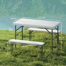 Outsunny 3 Piece Folding Picnic Table and Bench Set w/ Handle, Light Grey