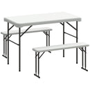 Outsunny 3 Piece Folding Picnic Table and Bench Set w/ Handle, Light Grey