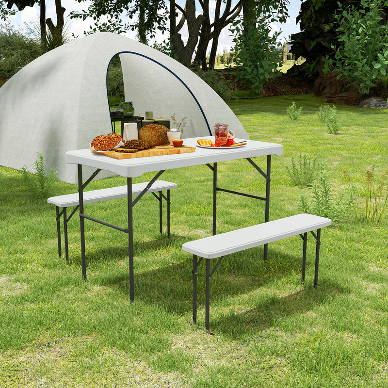Outsunny 3 Piece Folding Picnic Table and Bench Set w/ Handle, Light Grey