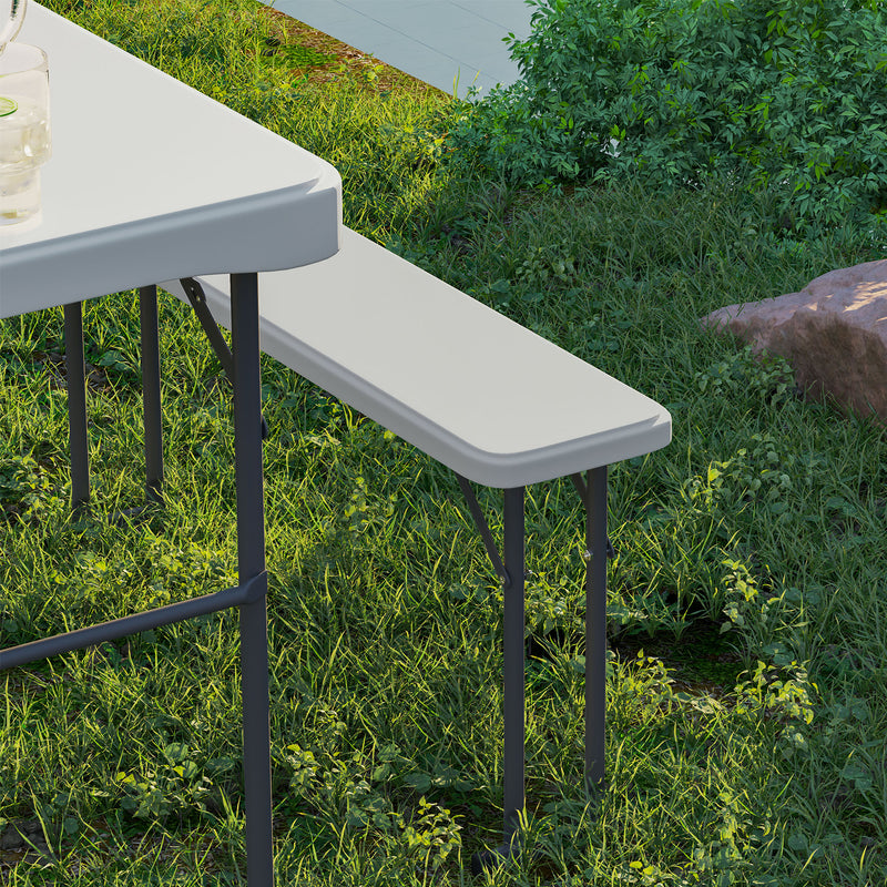 Outsunny 3 Piece Folding Picnic Table and Bench Set w/ Handle, Light Grey