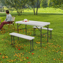 Outsunny 3 Piece Folding Picnic Table and Bench Set w/ Handle, Light Grey