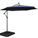 3m Solar Powered Lit Banana Cantilever Garden Parasol With LEDs & Base Weights Included In Blue