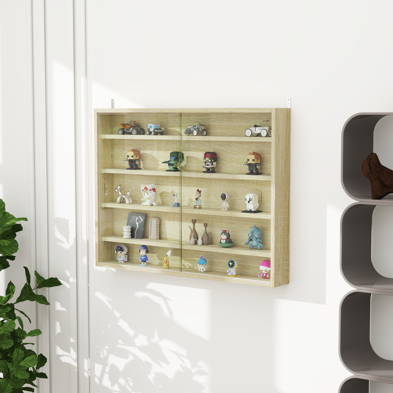HOMCOM 5-Tier Wall Display Shelf Unit Cabinet w/ Shelves Glass Doors