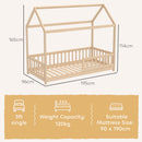 HOMCOM House-Shaped Kids Bed Frame Solid Pine Wood with Guard Rails, Natural