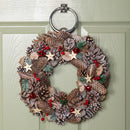 36cm Frosted Hanging Christmas Wreath with Red Jingle Bells & Wooden Stars