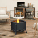 Outsunny Portable Fire Pit, 58 cm Round Firepit with Grill Grate, Black