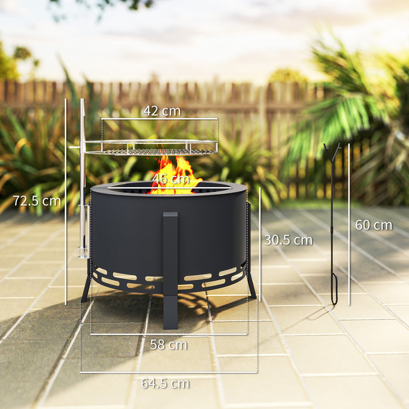 Outsunny Portable Fire Pit, 58 cm Round Firepit with Grill Grate, Black