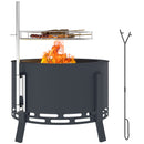 Outsunny Portable Fire Pit, 58 cm Round Firepit with Grill Grate, Black
