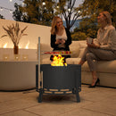 Outsunny Portable Fire Pit, 58 cm Round Firepit with Grill Grate, Black