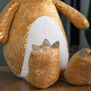 60cm Tall Gold Plush Zilla Dino Sitting Christmas Decoration with Santa Hat