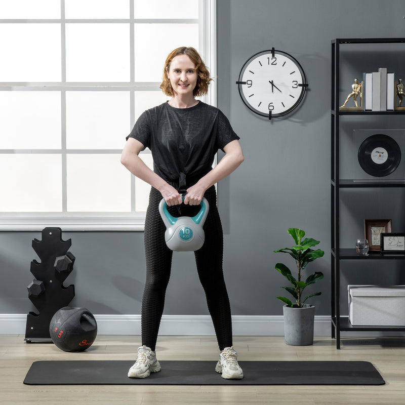 SPORTNOW 10kg Kettle Bell with Handle for Home Gym, Light Blue and Grey