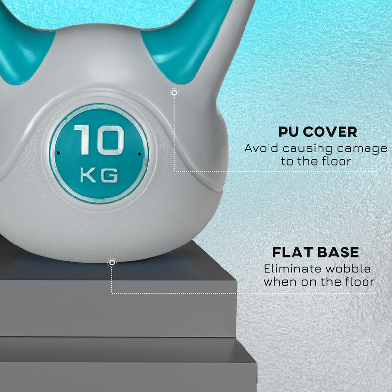 SPORTNOW 10kg Kettle Bell with Handle for Home Gym, Light Blue and Grey