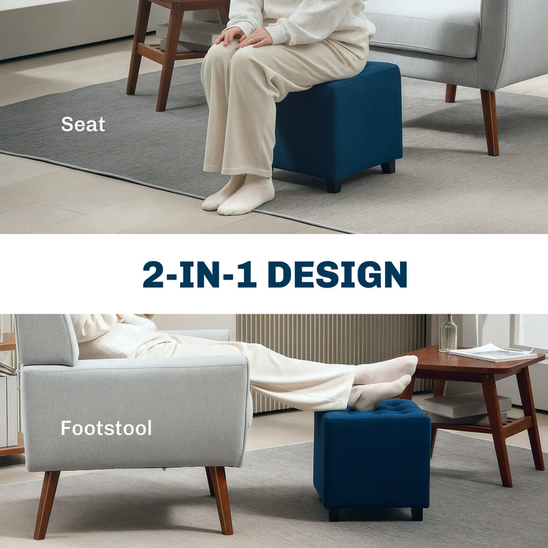 HOMCOM Square Footstool Small Ottoman with Wood Legs for Bedroom