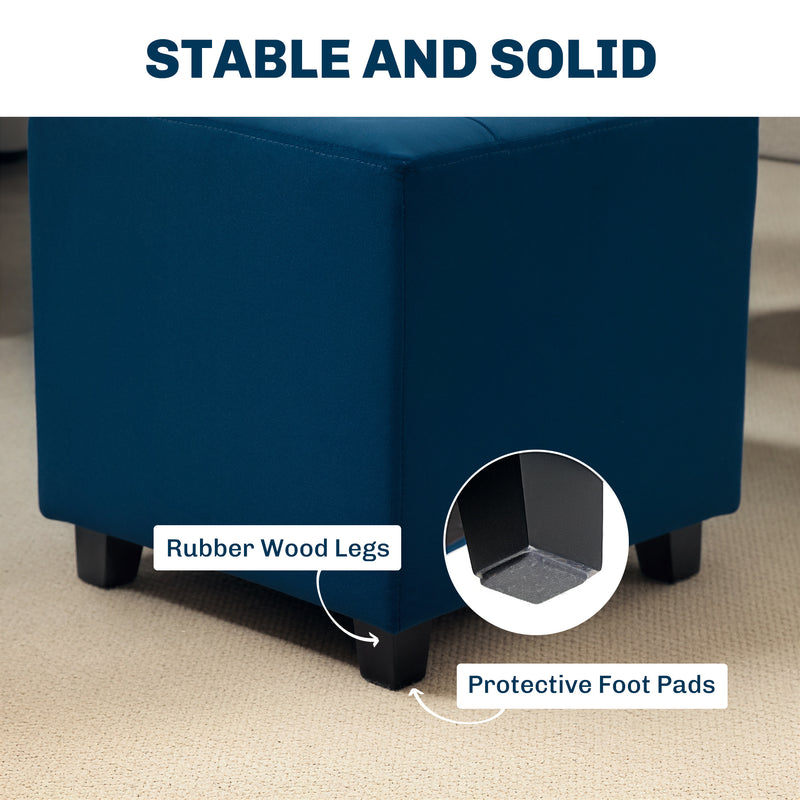 HOMCOM Square Footstool Small Ottoman with Wood Legs for Bedroom