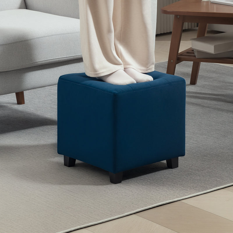HOMCOM Square Footstool Small Ottoman with Wood Legs for Bedroom