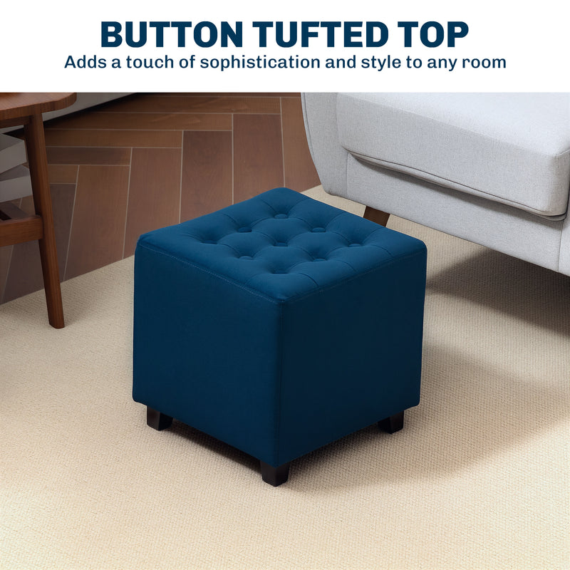 HOMCOM Square Footstool Small Ottoman with Wood Legs for Bedroom
