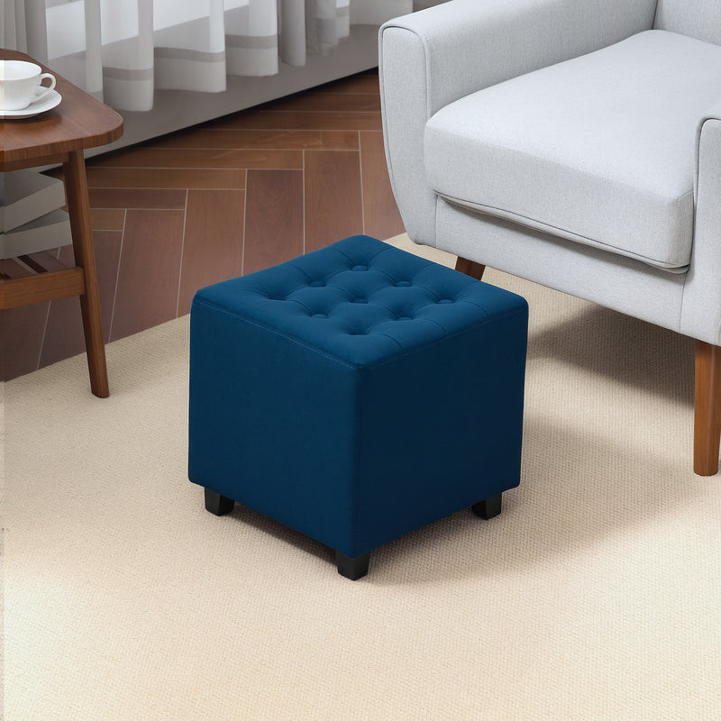 HOMCOM Square Footstool Small Ottoman with Wood Legs for Bedroom